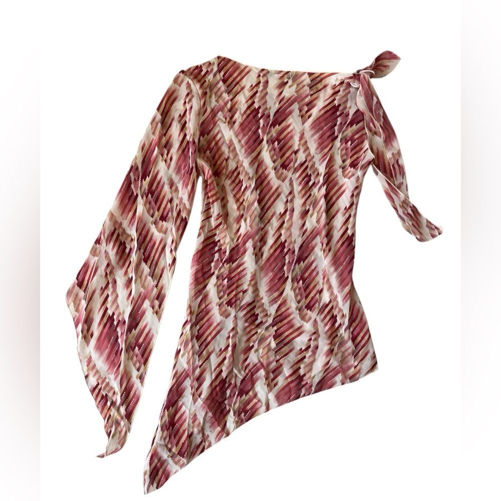 VINTAGE 90S Y2K ONE HEART ONE SLEEVE ASYMMETRICAL PINK MESH TOP CUTE GIRLY